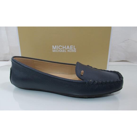 Michael Kors Eve Moccasin Leather MK Logo Navy Size 8 - Picture 1 of 7